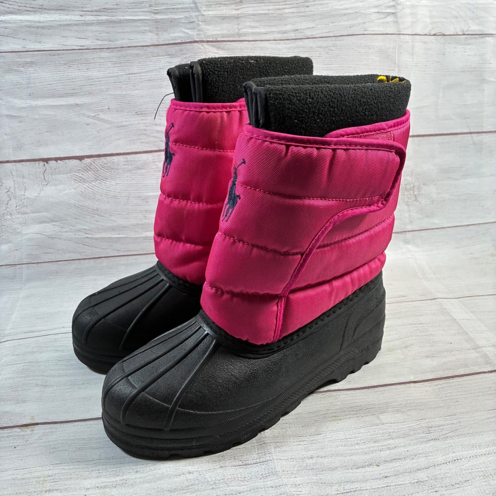 Polo Ralph Lauren Vancouver EZ‎ Snow Boots Womens 5 Pink Black Quilted